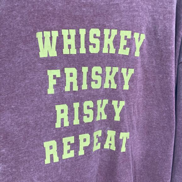 Wildfox Frisky Roadtrip Whiskey Worn Purple Green Slub Sweatshirt Women’s XL NEW - Picture 4 of 13